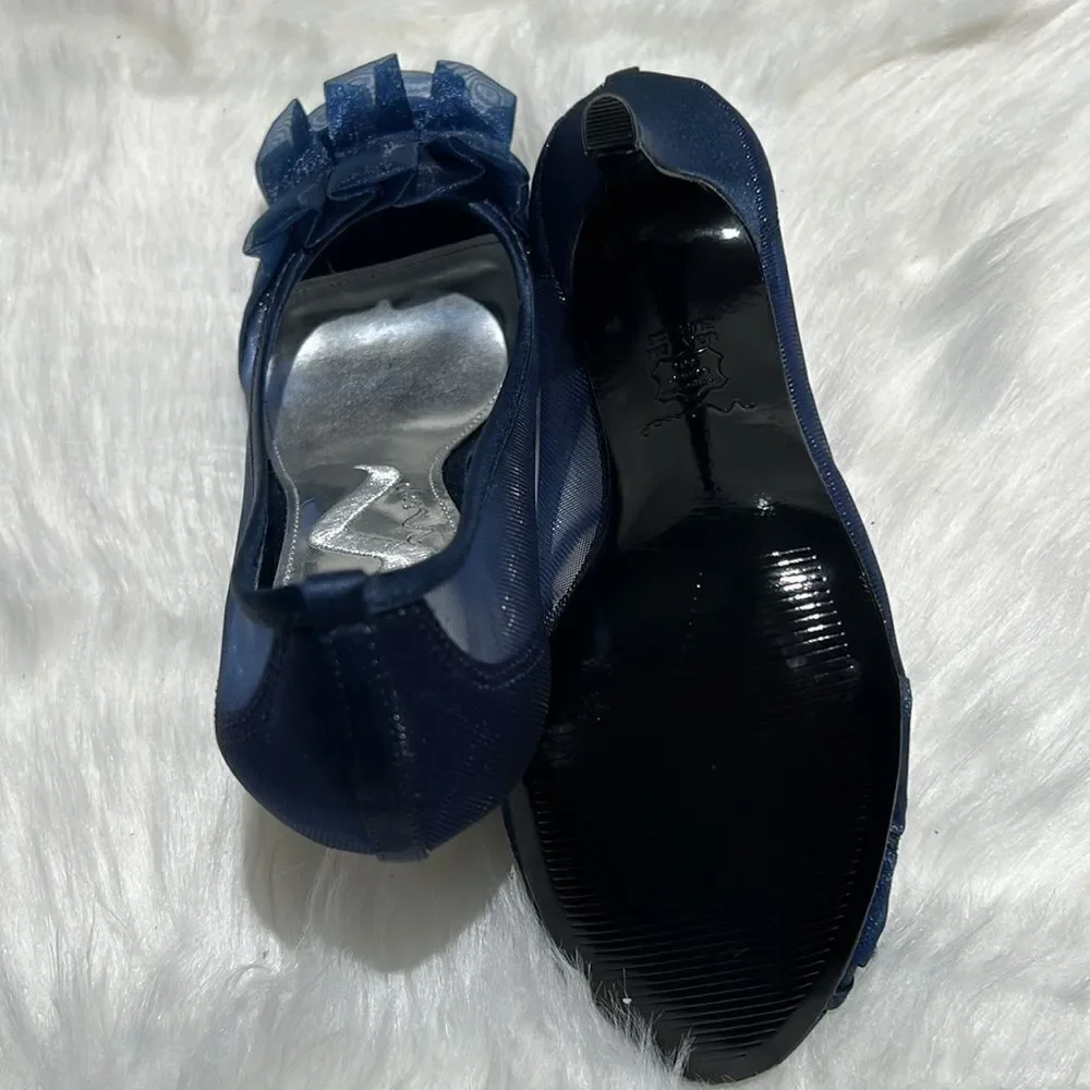 Nina raizel Navy Blue Sheer Ruffled pumps‎ Size 6M.  B78